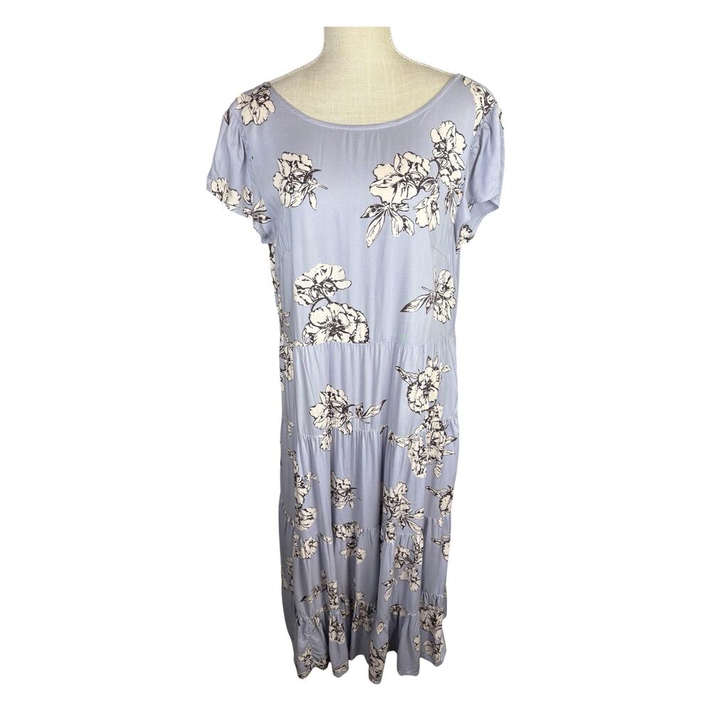 Free People Rita Tiered Midi Dress Women's Medium Light Blue Floral Cottage Boho - Picture 2 of 9